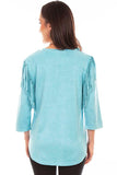 Scully Leather Honey Creek Turquoise Ultra Suede Fringe Pull Over Top - Scully Leather