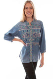 Scully Leather Honey Creek Denim Embroidered Tencel Blouse - Scully Leather - Flyclothing LLC