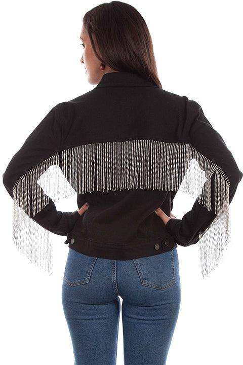Scully Leather Black Denim Jacket W/Rhinestone Fringe Jacket - Scully Leather - Flyclothing LLC