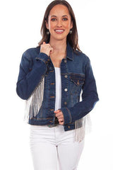 Scully Leather Denim Jacket W/Rhinestone Fringe - Scully Leather