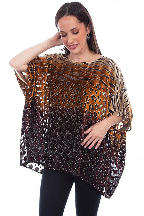 Scully Leather Honey Creek Brown Ombre Burnout Poncho - Scully Leather