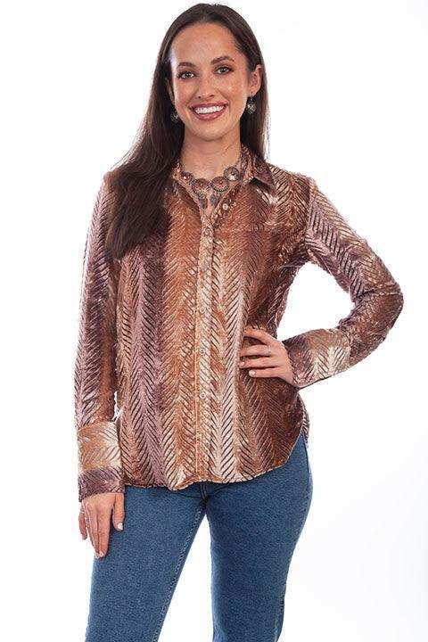 Scully Leather Honey Creek Burnt Velvet Button Down Frech Cuffs Blouse - Scully Leather - Flyclothing LLC