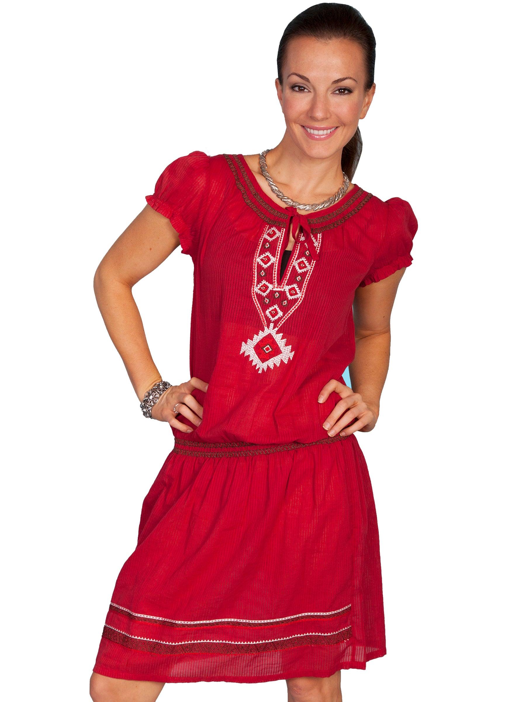 Scully RED EMB. RED DRESS - Flyclothing LLC