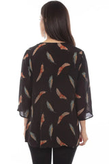 Honey Creek Black Feather Print Pull Over Blouse - Scully Leather - Flyclothing LLC