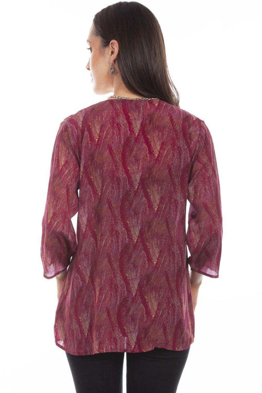 Honey Creek Fuschia V-Neck Pull Over Blouse - Scully Leather - Flyclothing LLC