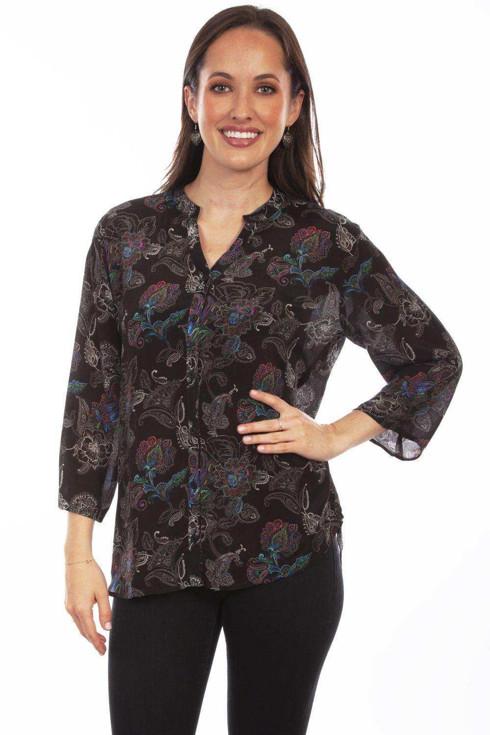 Honey Creek Black Floral Print Blouse - Scully Leather - Flyclothing LLC