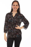 Honey Creek Black Floral Print Blouse - Scully Leather - Flyclothing LLC