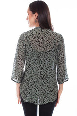 Scully Leather  36% Viscose Grey Leopard Print Blouse - Flyclothing LLC