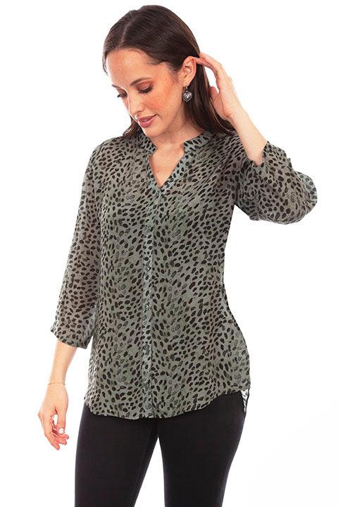 Scully Leather  36% Viscose Grey Leopard Print Blouse - Flyclothing LLC