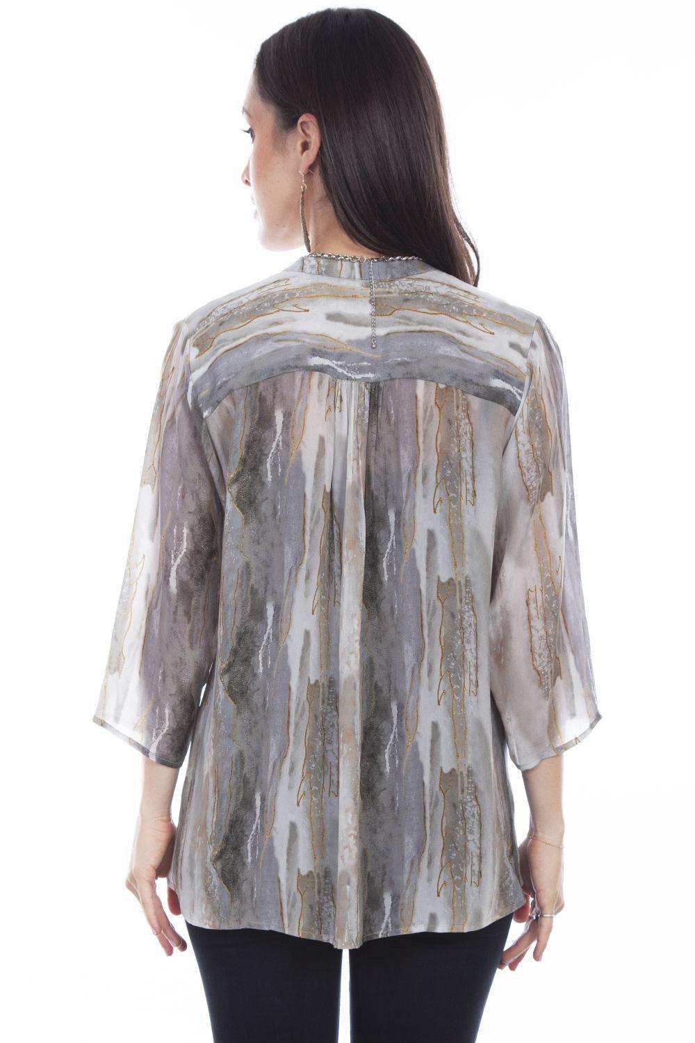 Honey Creek Stone Pull Over Tie Neck Blouse W/Tassle - Scully Leather - Flyclothing LLC