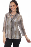 Honey Creek Stone Pull Over Tie Neck Blouse W/Tassle - Scully Leather