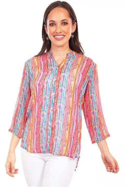 Scully Leather Red Button Up Print Blouse - Scully Leather - Flyclothing LLC