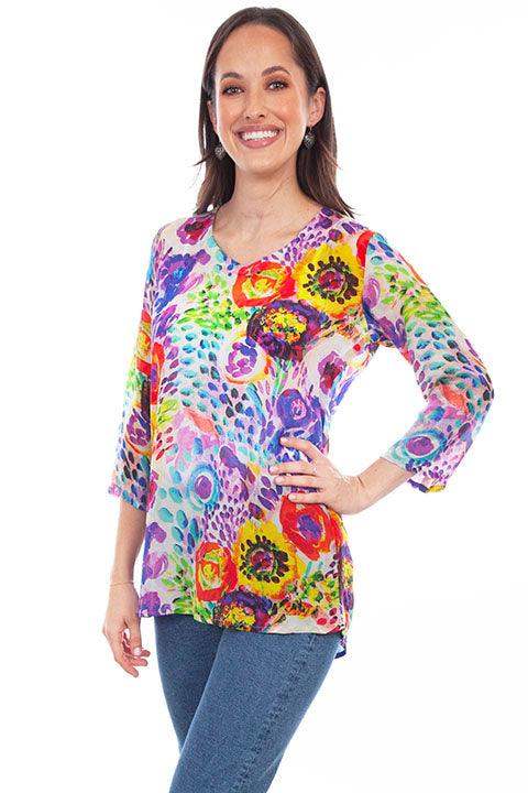 Scully Leather 36% Viscose Multi V-Neck Pullover Print Blouse - Scully Leather - Flyclothing LLC