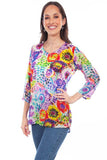 Scully Leather  36% Viscose Multi V-Neck Pullover Print Blouse - Scully Leather