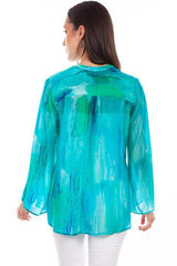 Scully Leather 36% Viscose Aqua Pullover Tie Front Print Blouse - Scully Leather - Flyclothing LLC