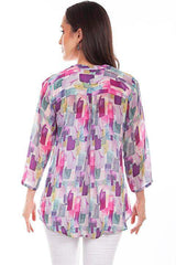 Scully Leather Lavender Pullover Tie Front Print Blouse - Scully Leather - Flyclothing LLC