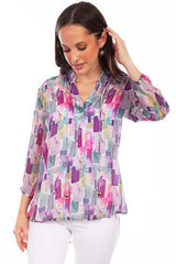 Scully Leather Lavender Pullover Tie Front Print Blouse - Scully Leather - Flyclothing LLC