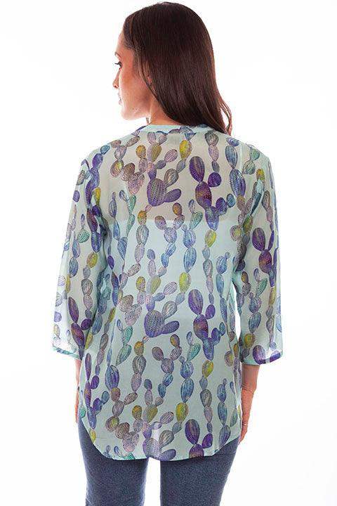 Scully Leather Aqua Button Up Print Blouse - Scully Leather - Flyclothing LLC