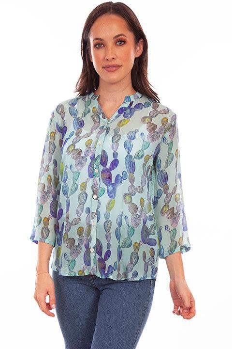 Scully Leather Aqua Button Up Print Blouse - Scully Leather - Flyclothing LLC