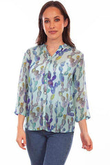 Scully Leather Aqua Button Up Print Blouse - Scully Leather - Flyclothing LLC