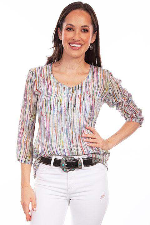 Scully Leather 36% Viscose Multi Pullover V-Neck Print Blouse - Scully Leather - Flyclothing LLC