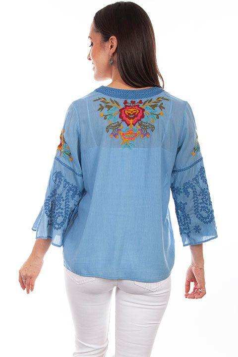 Scully Leather Blue Embroidered Blouse - Scully Leather - Flyclothing LLC
