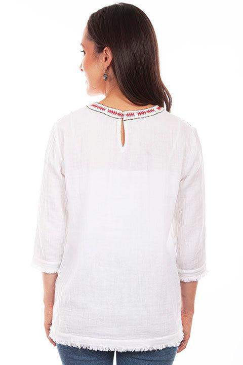 Scully Leather White Embroidered Front Blouse Frayed Hems - Scully Leather - Flyclothing LLC