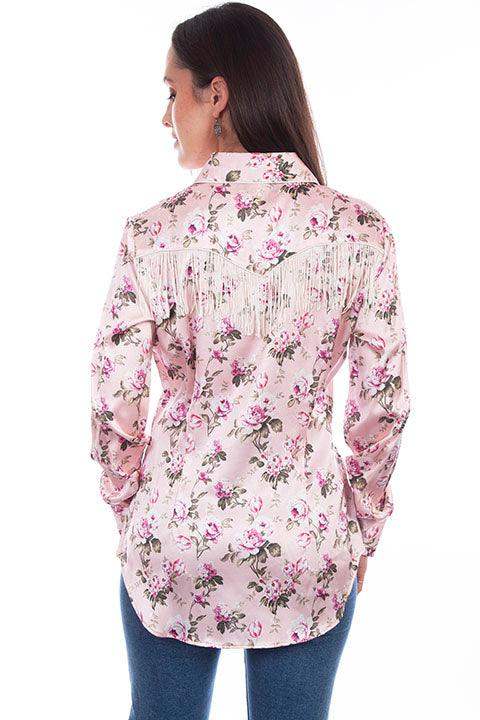 Scully Leather 100% Polyester Rose Rose Blouse W/Fringe Shirt - Scully Leather - Flyclothing LLC