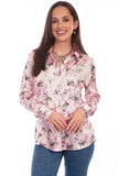 Scully Leather 100% Polyester Rose Rose Blouse W/Fringe Shirt - Scully Leather