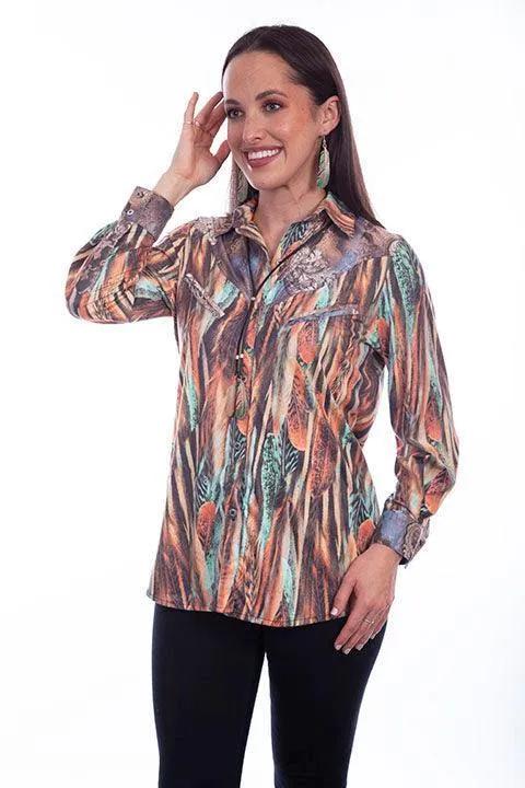 Scully Button Front Microfiber Print Blouse - Scully Leather