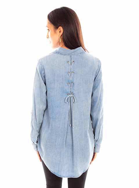 Scully Leather Honey Creek Blue X Stitch Top W/Lace Up Back - Scully Leather - Flyclothing LLC