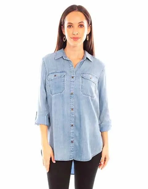 Scully Leather Honey Creek Blue X Stitch Top W/Lace Up Back - Scully Leather - Flyclothing LLC