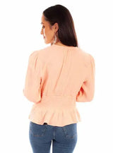 Scully Leather Honey Creek Blush Cotton Texture Peplum Top W/Lace Up - Scully Leather - Flyclothing LLC