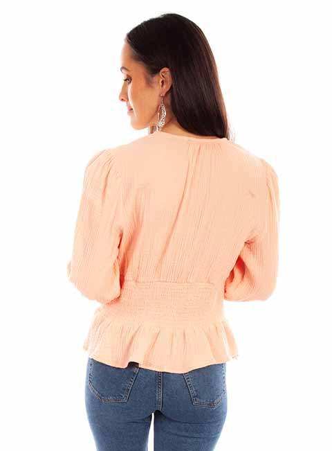 Scully Leather Honey Creek Blush Cotton Texture Peplum Top W/Lace Up - Scully Leather - Flyclothing LLC