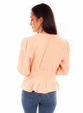 Scully Leather Honey Creek Blush Cotton Texture Peplum Top W/Lace Up - Scully Leather - Flyclothing LLC