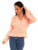 Scully Leather Honey Creek Blush Cotton Texture Peplum Top W/Lace Up - Scully Leather - Flyclothing LLC