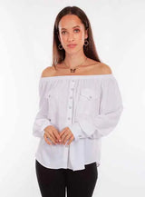 Scully Leather Honey Creek White Off Shoulder Blouse - Scully Leather - Flyclothing LLC