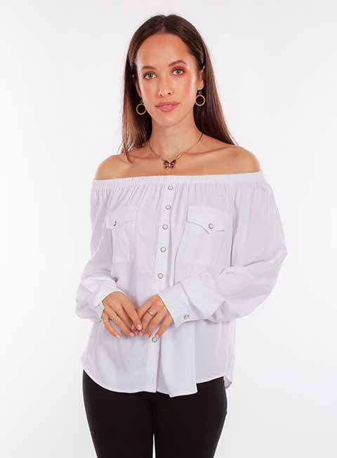 Scully Leather Honey Creek White Off Shoulder Blouse - Scully Leather - Flyclothing LLC