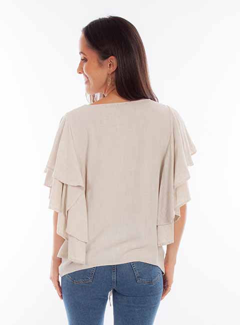 Scully Leather Honey Creek Natural Cinch Front Cascade Sleeve Top