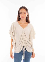 Scully Leather Honey Creek Natural Cinch Front Cascade Sleeve Top - Scully Leather - Flyclothing LLC