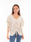 Scully Leather Honey Creek Natural Cinch Front Cascade Sleeve Top - Scully Leather