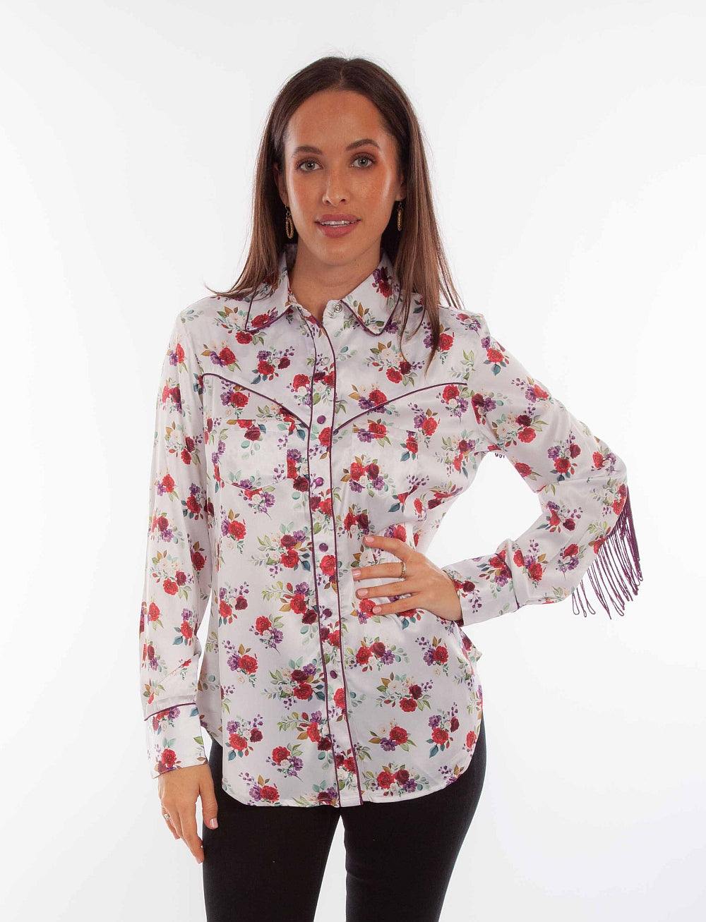Scully Leather Floral Blouse with Back Fringe - Scully Leather