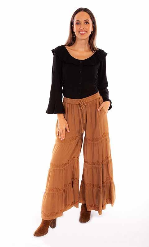 Scully Leather 100% Rayon Beige Rayon Palazzo Pants W/Pockets Pant - Scully Leather