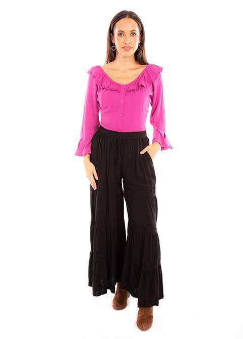 Scully Leather 100% Rayon Black Rayon Palazzo Pants W/Pockets Pant - Scully Leather