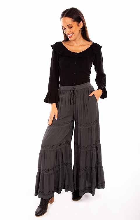 Scully Leather 100% Rayon Gun Metal Rayon Palazzo Pants W/Pockets Pant - Scully Leather