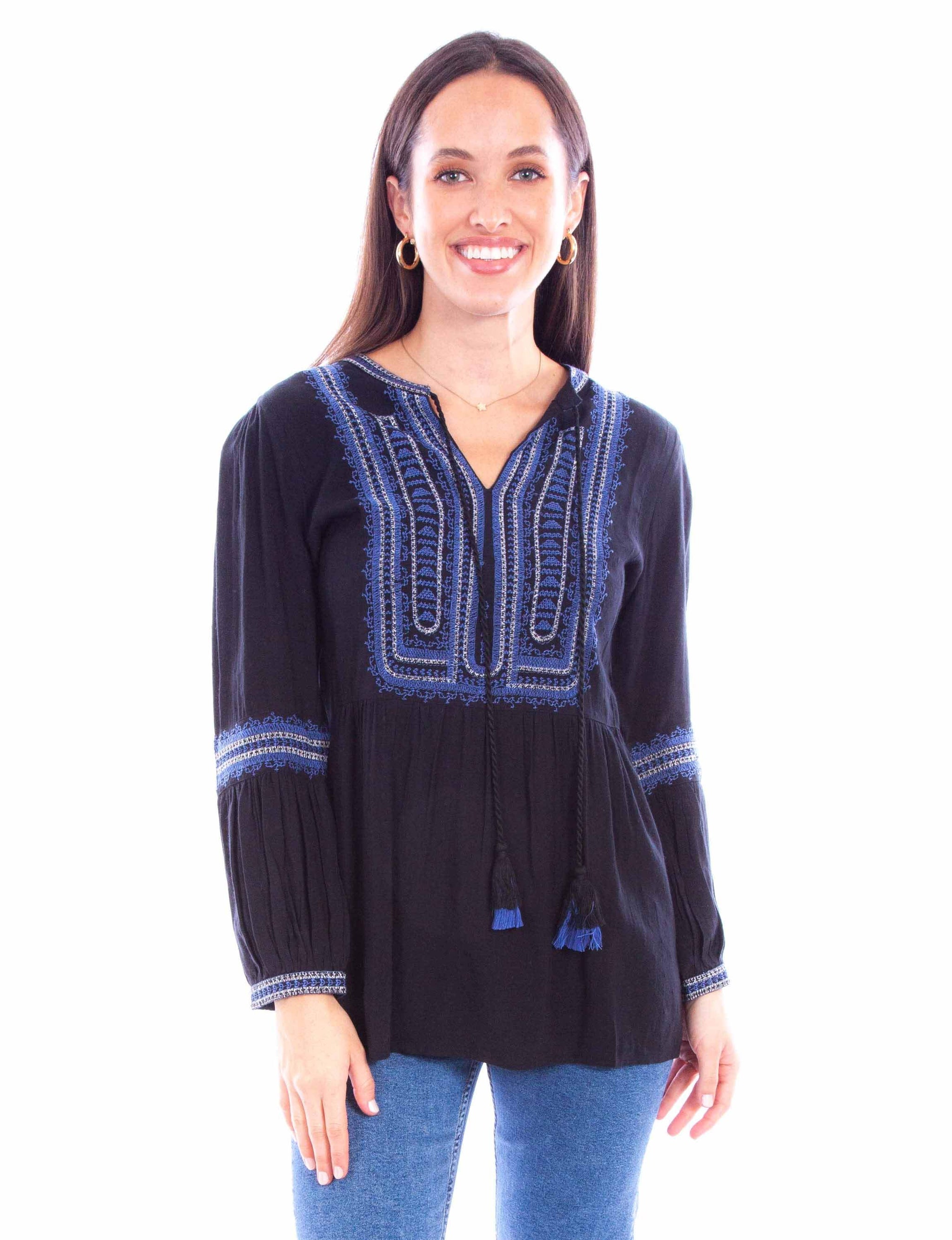 Scully Leather Black Embroidered Blouse - Scully Leather - Flyclothing LLC