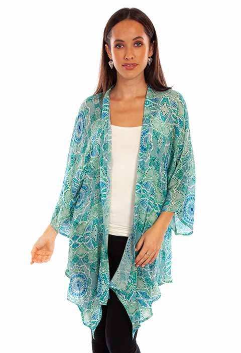 Scully Leather Honey Creek Aqua Print Kimono - Scully Leather - Flyclothing LLC