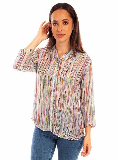 Scully Leather Honey Creek Multi Abstract Stripe Print Blouse - Scully Leather