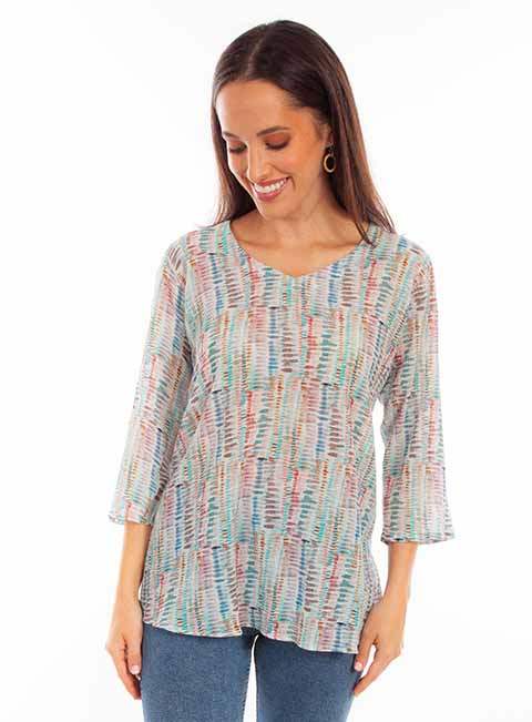 Scully Leather Honey Creek Aqua Water Color Print Pullover Blouse - Scully Leather - Flyclothing LLC