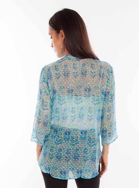 Scully Leather Honey Creek Sky Feather Print Textured Blouse - Scully Leather - Flyclothing LLC